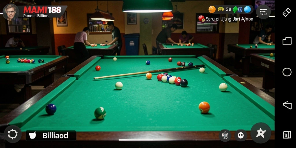 Antarmuka MAMI188 menampilkan meja billiard dengan detail yang memukau.