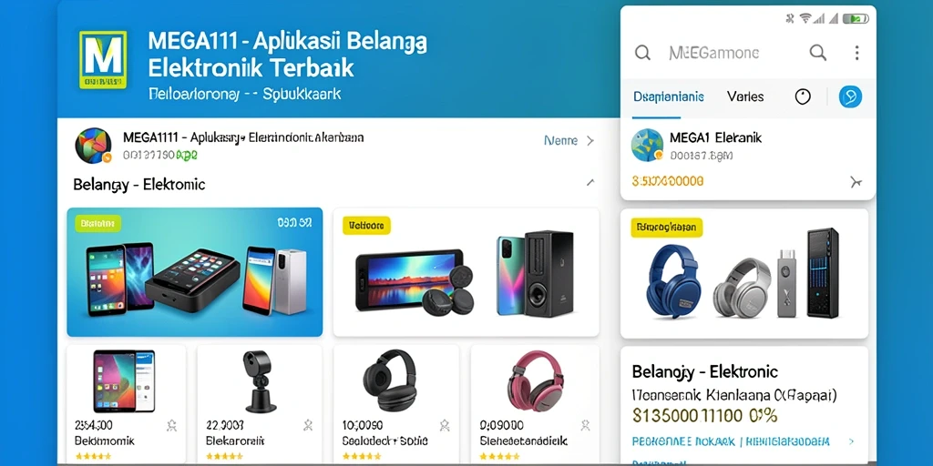 Tampilan antarmuka MEGA111 yang bersih dan modern untuk belanja elektronik.