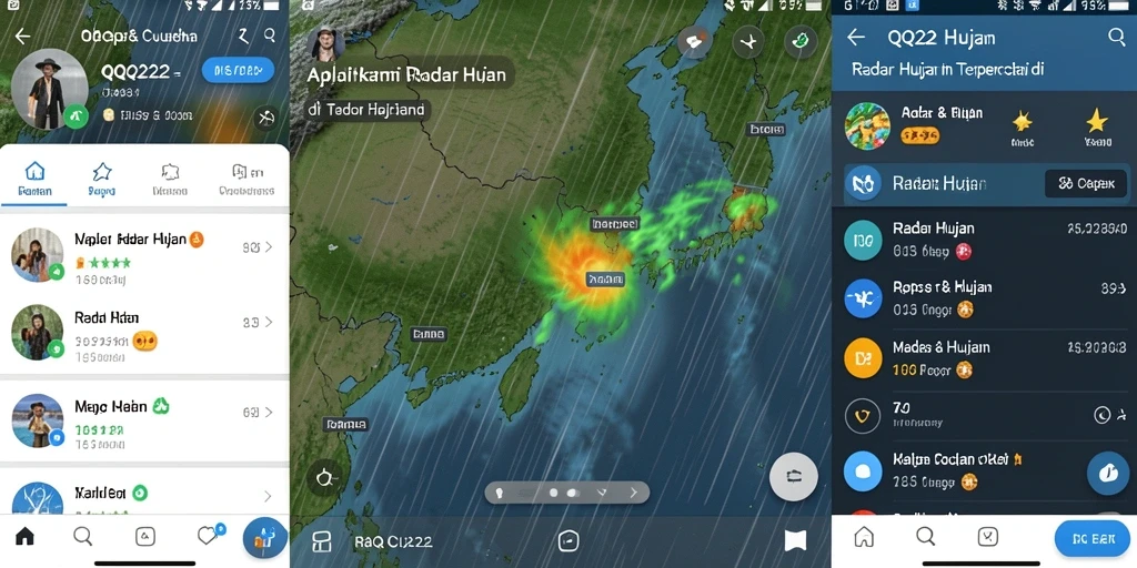 Antarmuka aplikasi QQ222 menampilkan laporan radar hujan yang detail dan informatif.