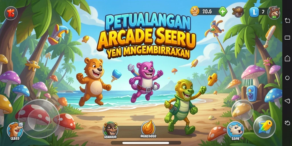 Screenshot utama T6 dengan tampilan antarmuka permainan arcade yang memukau.