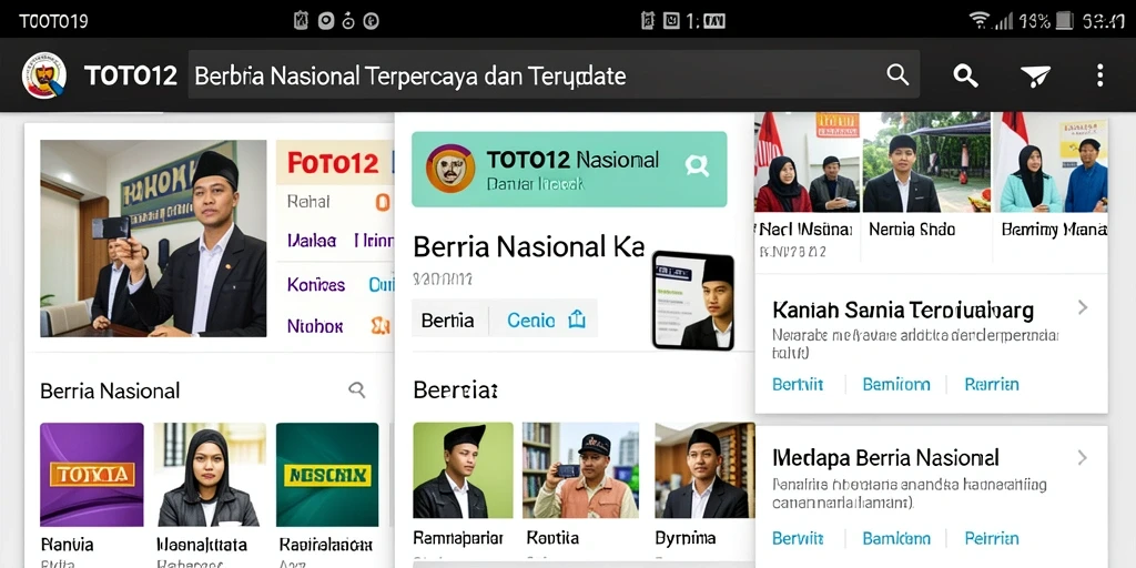 Tampilan antarmuka utama aplikasi TOTO12 dengan berita nasional terkini.