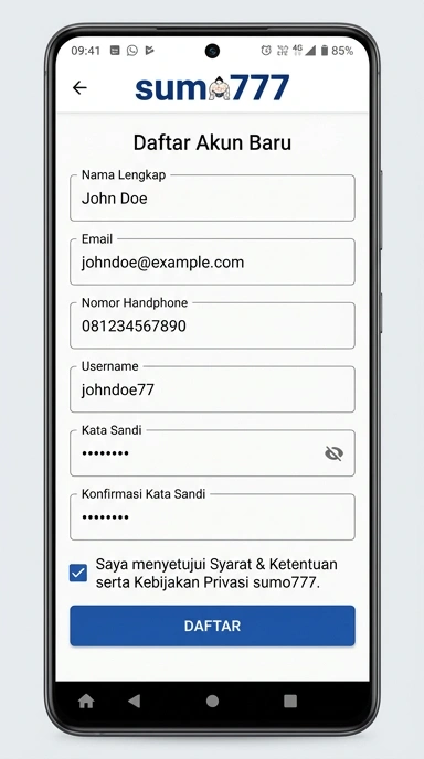Registrasi Akun Baru Sumo777 untuk Pengguna Android